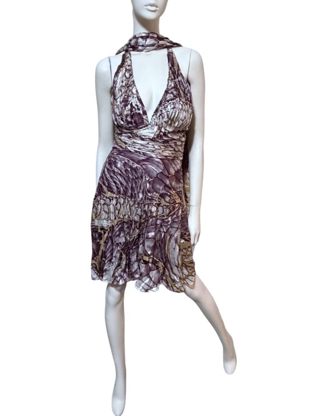 Y2K Nina Austin Silk Blend Dress XS Halter Backless Beaded Butterfly Fairy HOCO - Picture 2 of 13